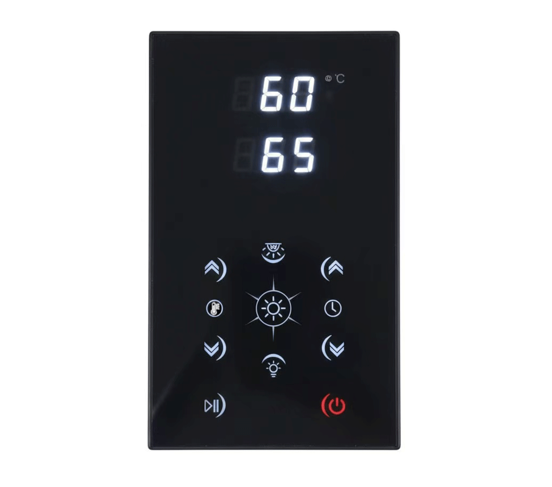 infrared sauna control panel showing buttons, temperature display, and timer for sauna repair
